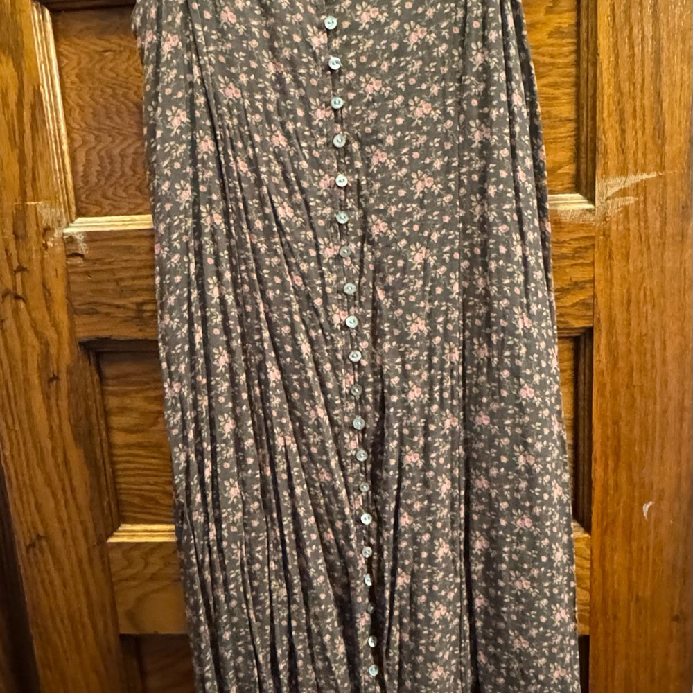 Lucky Brand Black and Gray Maxi Dress A-Line Pleated